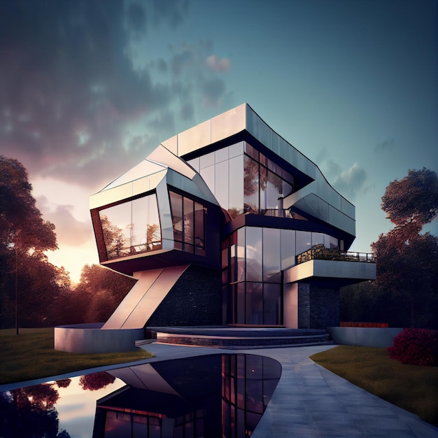 Luxury house with modern architecture 3d render