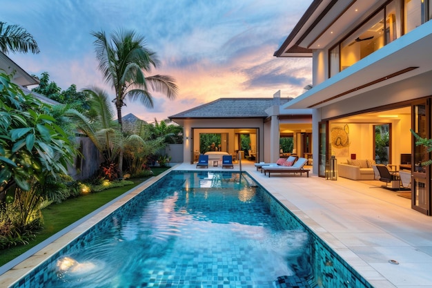 Luxury House with Pool Tropical Villa Sunset View with Garden and Open Living Room