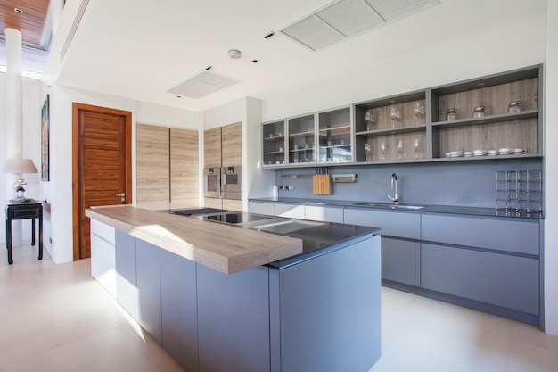 Luxury interior design pool villa in kitchen area