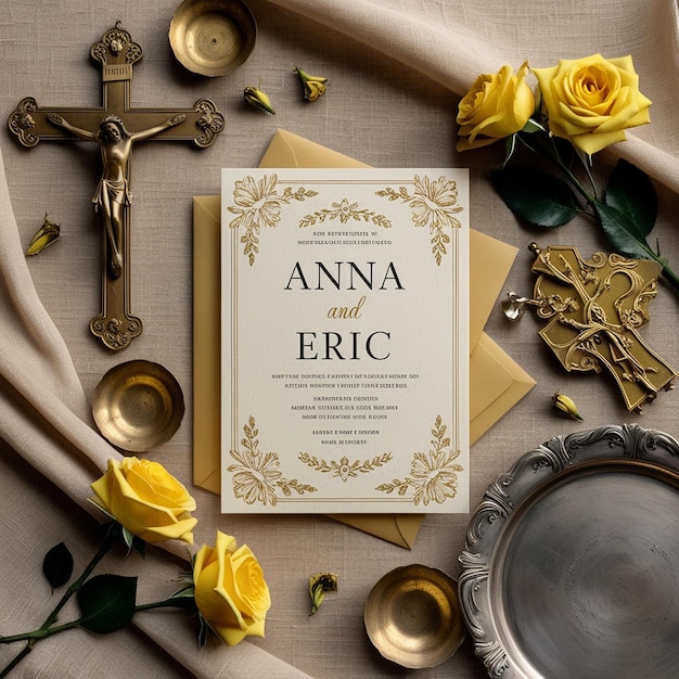 Photo luxury invitation mockup elegant gold lettering and antique accents