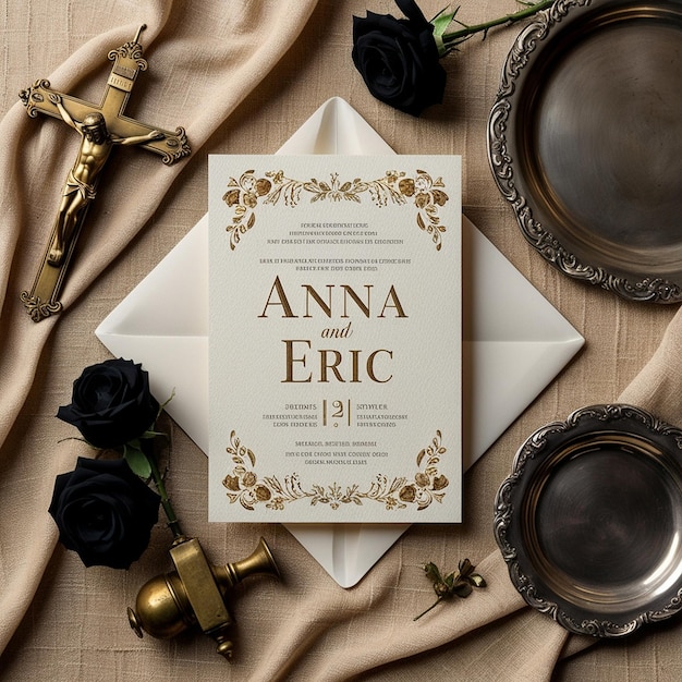 Photo luxury invitation mockup elegant gold lettering and antique accents