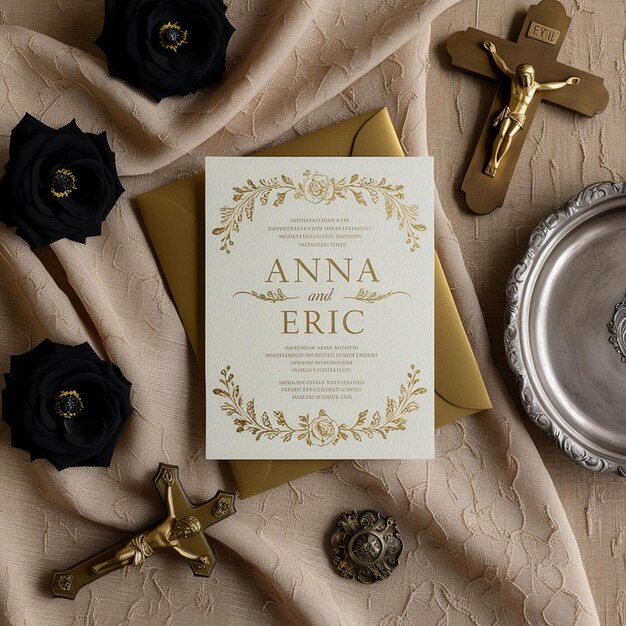 Photo luxury invitation mockup elegant gold lettering and antique accents