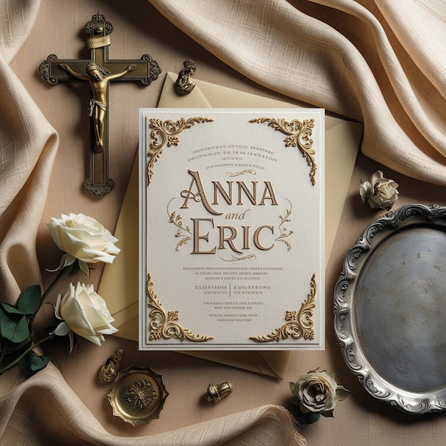 Photo luxury invitation mockup elegant gold lettering and antique accents