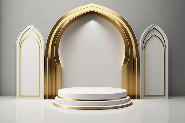 Luxury islamic ramadan podium stage product display gold and white AI Generated