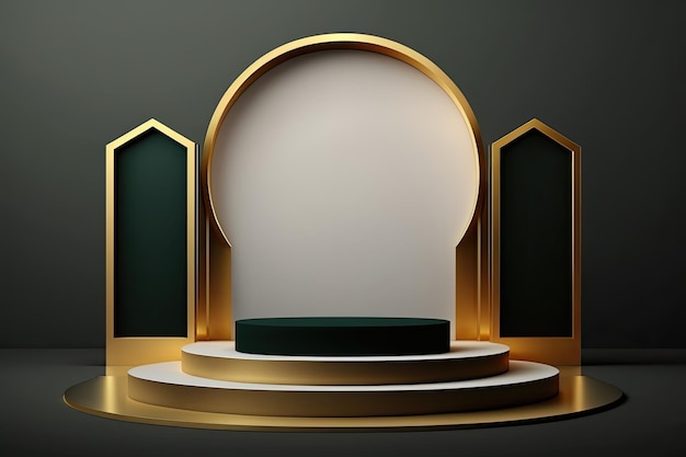 Luxury islamic ramadan podium stage product display green and gold frame AI Generated