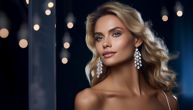 Luxury jewelry brand advertisement with woman model shooting brilliant diamonds