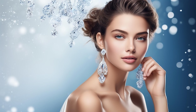 Luxury jewelry brand advertisement with woman model shooting brilliant diamonds