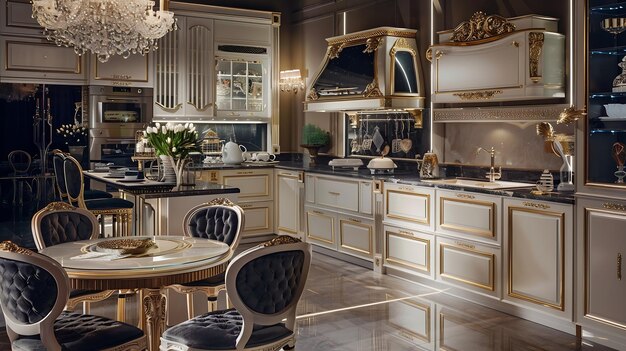 Photo luxury kitchen interior with new stylish furniture generative ai