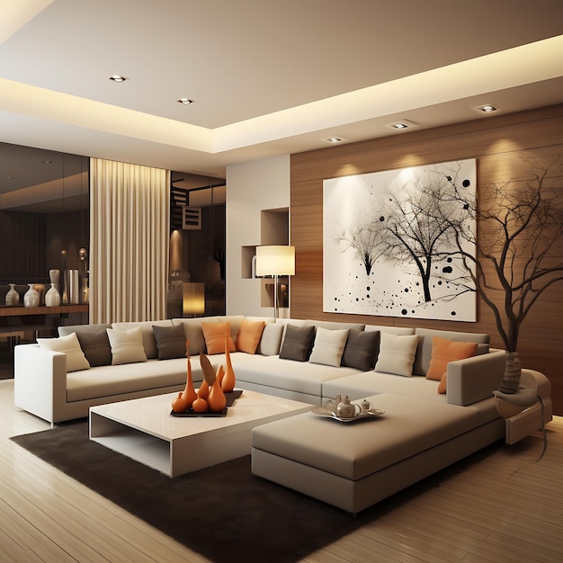 luxury living room and dining area with sofa and coffee table