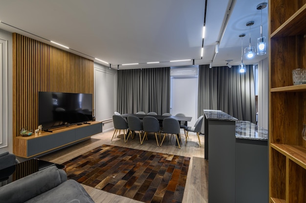 Luxury living room and kitchen in studio apartment