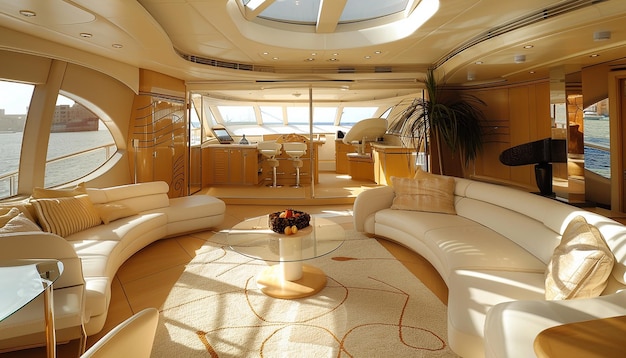 luxury living room in luxury yacht generated by AI