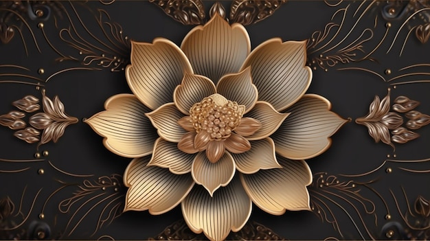 Luxury lotus background with golden metallic flower Generative AI