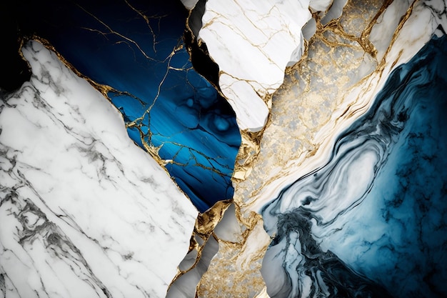 Luxury marble texture background white blue gold Natural stone color material pattern Generative AI