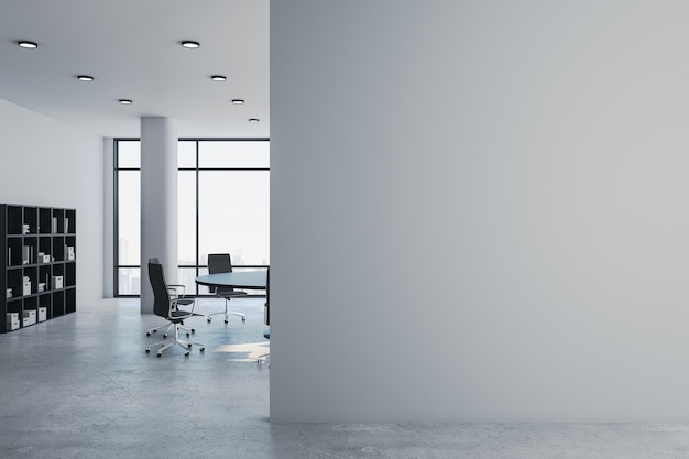 Luxury meeting room with blank gray wall