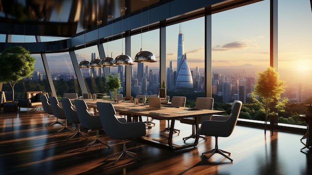 Luxury meeting room with panoramic city view and daylight generative ai