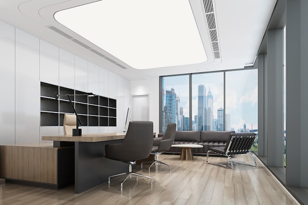 Luxury meeting room with panoramic and daylight Presentation and corporate concept 3D Rendering