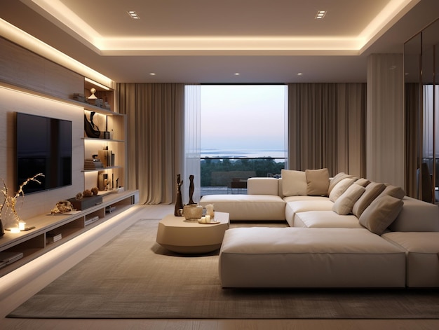 Luxury modern apartment with comfortable pillow decor