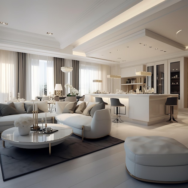 luxury and modern living room and dining room with sofa