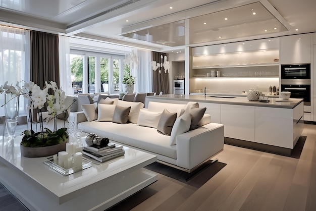 luxury and modern living room and dining room with sofa