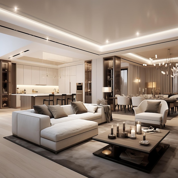 luxury and modern living room and dining room with sofa