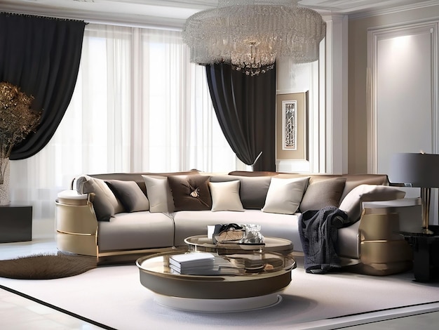 Luxury modern living room with elegant decoration and comfortable sofa