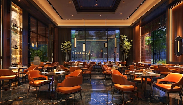 Luxury modern lounge restaurant with diffrent foods