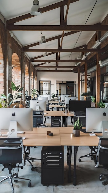 Luxury office in loft style with computers