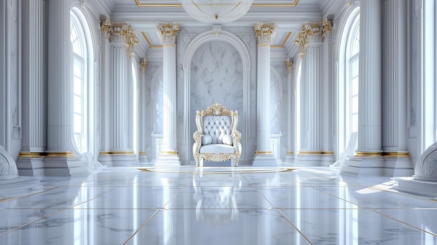 Luxury palace interior with white marble floor