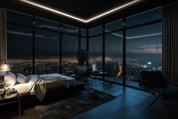 Luxury penthouse bedroom style Generate Ai