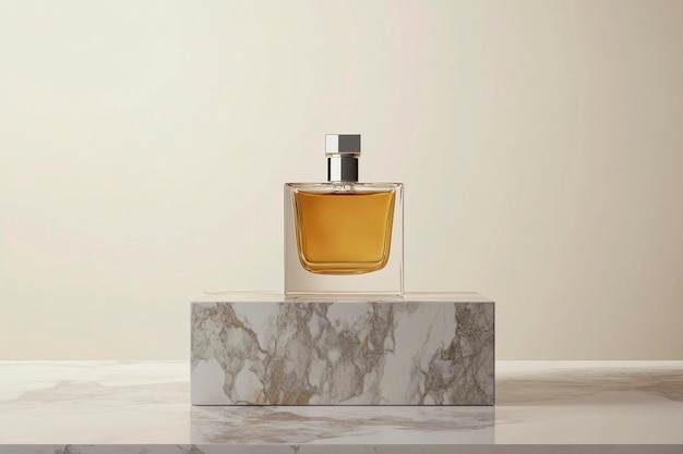 Luxury Perfume Bottle on Marble Pedestal with Elegant Lighting