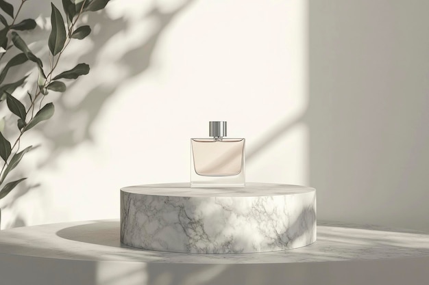 Photo luxury perfume bottle on marble pedestal with elegant lighting