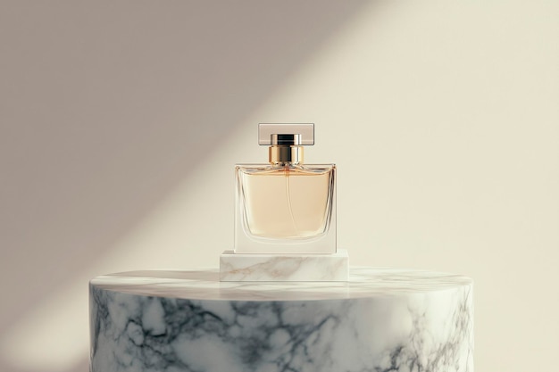 Luxury Perfume Bottle on Marble Pedestal with Elegant Lighting