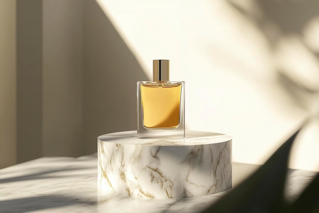 Luxury Perfume Bottle on Marble Pedestal with Elegant Lighting