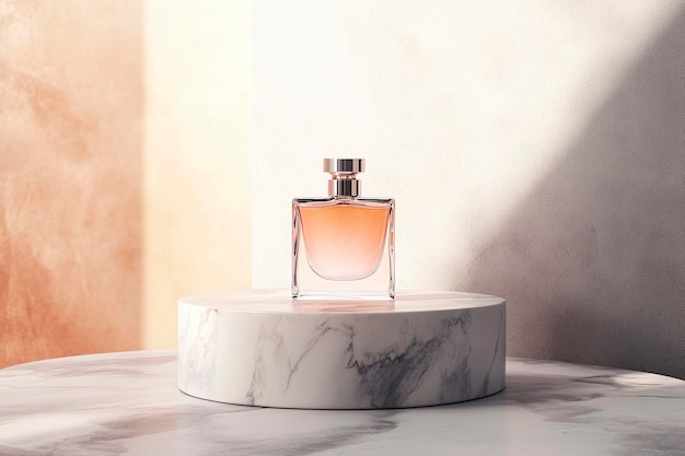 Luxury Perfume Bottle on Marble Pedestal with Elegant Lighting