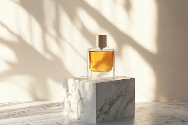 Luxury Perfume Bottle on Marble Pedestal with Elegant Lighting