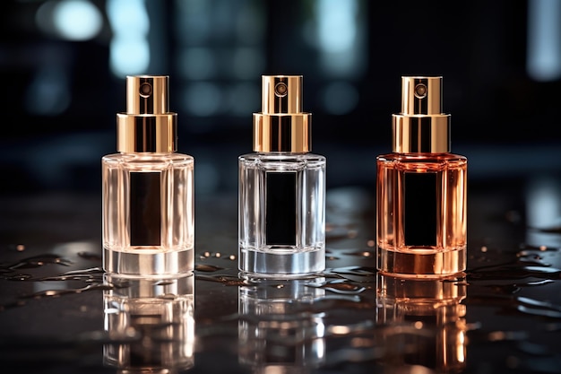 luxury perfume bottles on black background