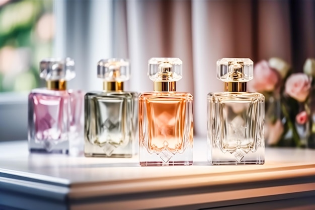 Luxury perfume bottles on display at a presentation women fragrance scent new exclusive collection postprocessed generative ai