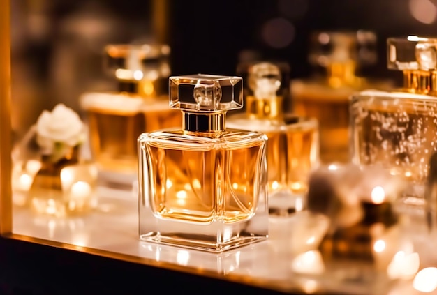 Luxury perfume bottles on display at a presentation women fragrance scent new exclusive collection postprocessed generative ai