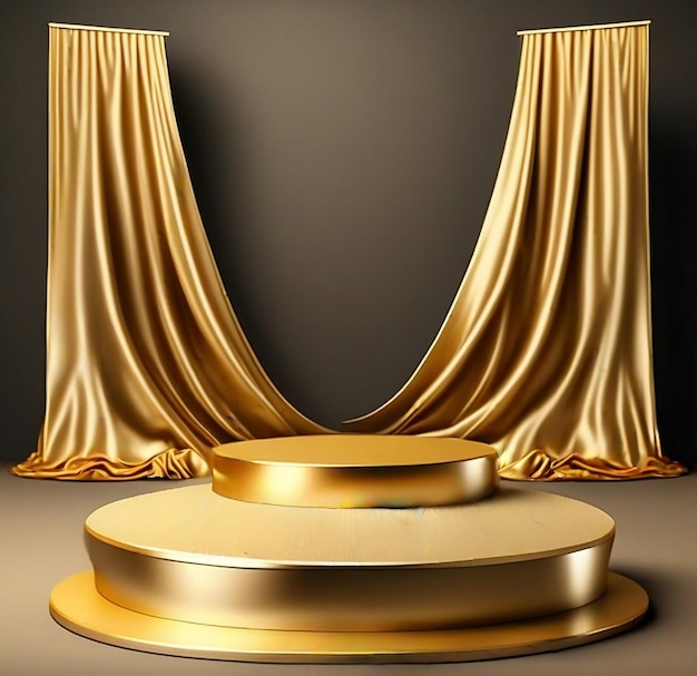 Luxury podium and golden fabric placed on top luxury pedestal