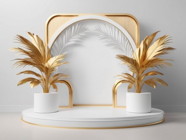 luxury podium for product display mockup with tropical palm leaves