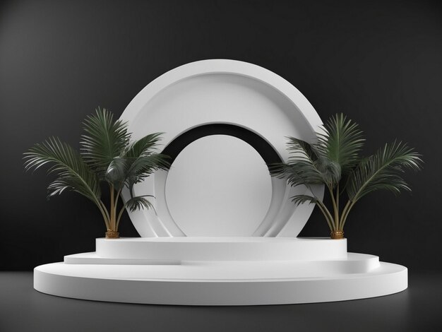 luxury podium for product display mockup with tropical palm leaves