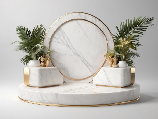 luxury podium for product display mockup with tropical palm leaves