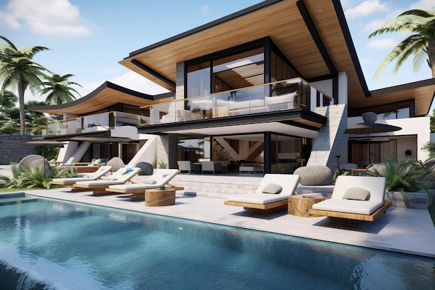 Luxury pool villa spectacular contemporary design digital art real estate home house and property ge