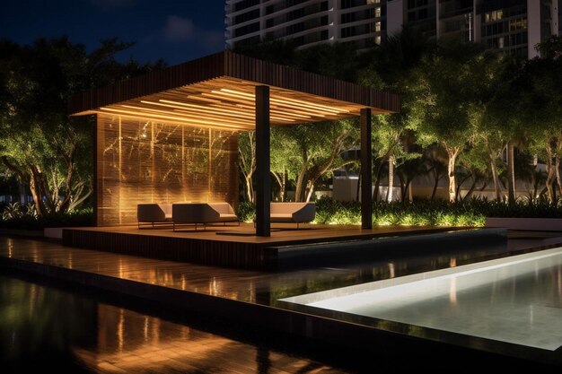 A luxury poolside experience where guests bask in the opulence of cabanas