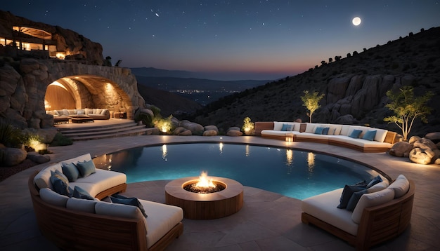 Luxury Poolside Retreat with Fire Pit and Mountain Views