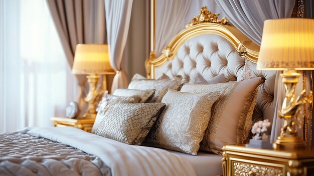 Photo luxury royal colourful bed queensize bed with colourful royal framebaroque bedroom with luxurious