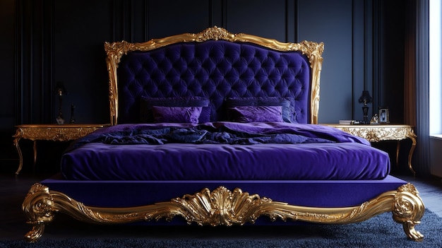 Photo luxury royal colourful bed queensize bed with colourful royal framebaroque bedroom with luxurious