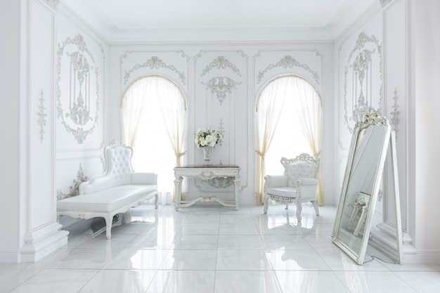 Luxury royal posh interior in baroque style.