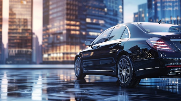 Luxury Sedan in Modern Cityscape Black Mercedes Benz