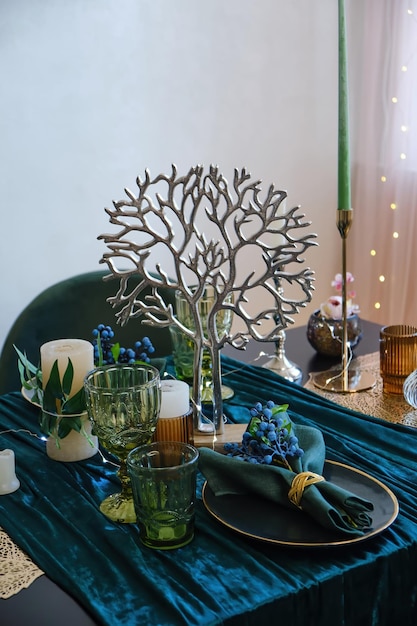 The luxury served table indoors in green colors